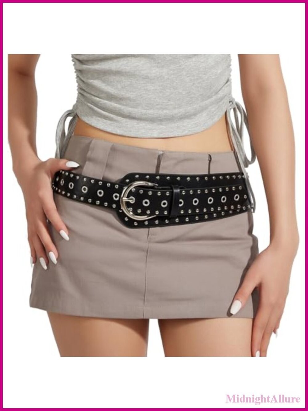 Vintage Wide Belt Rivets Metal Buckle Punk Fashion PU Leather for Women